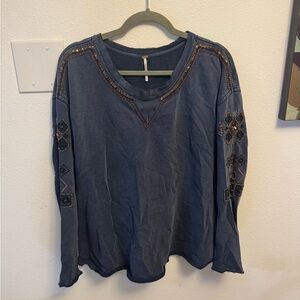 Free People Embroidered Blue Women's Pullover